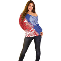 Tonga and Samoa Rugby Custom Off Shoulder Sweater Ikale Tahi Manu Samoa Together - Polynesian Pride