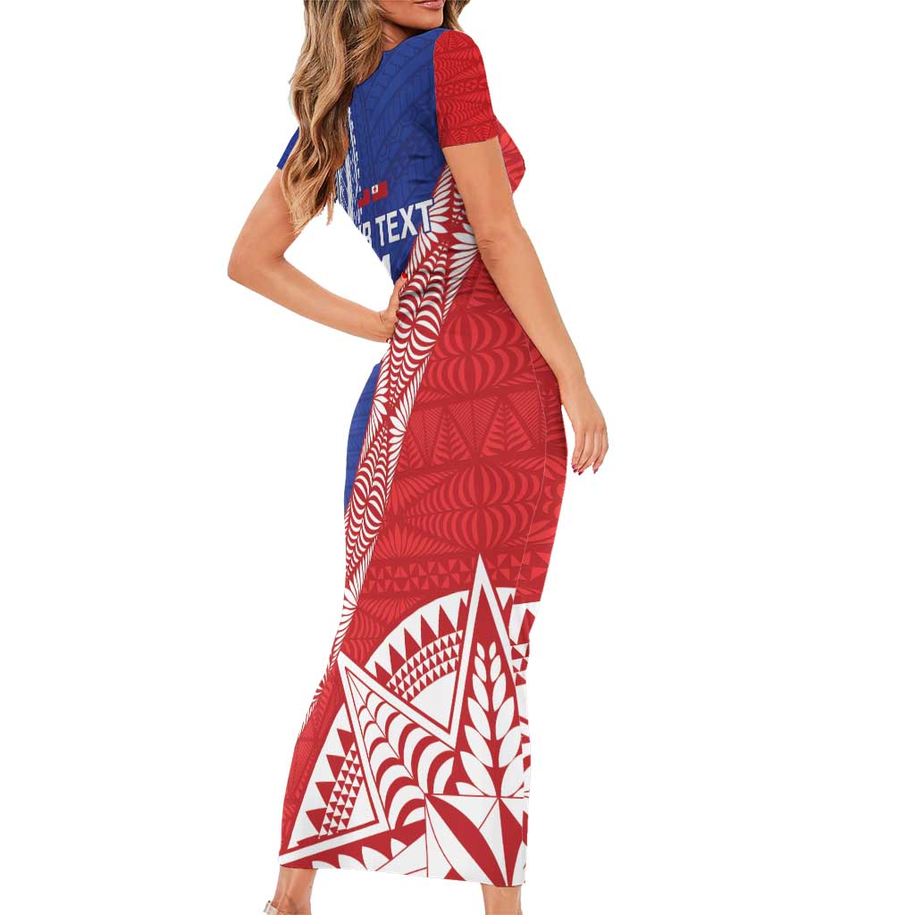 Tonga and Samoa Rugby Custom Short Sleeve Bodycon Dress Ikale Tahi Manu Samoa Together - Polynesian Pride