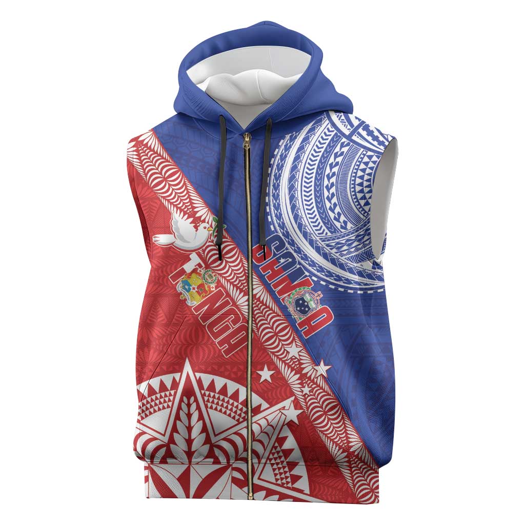 Tonga and Samoa Rugby Custom Sleeveless Zip Hoodie Ikale Tahi Manu Samoa Together - Polynesian Pride
