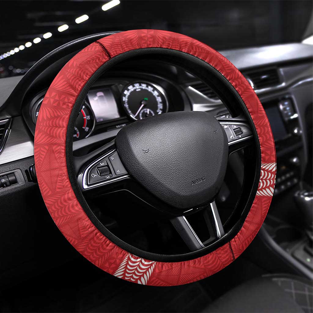 Tonga and Samoa Rugby Steering Wheel Cover Ikale Tahi Manu Samoa Together LT14 Universal Fit Red - Polynesian Pride
