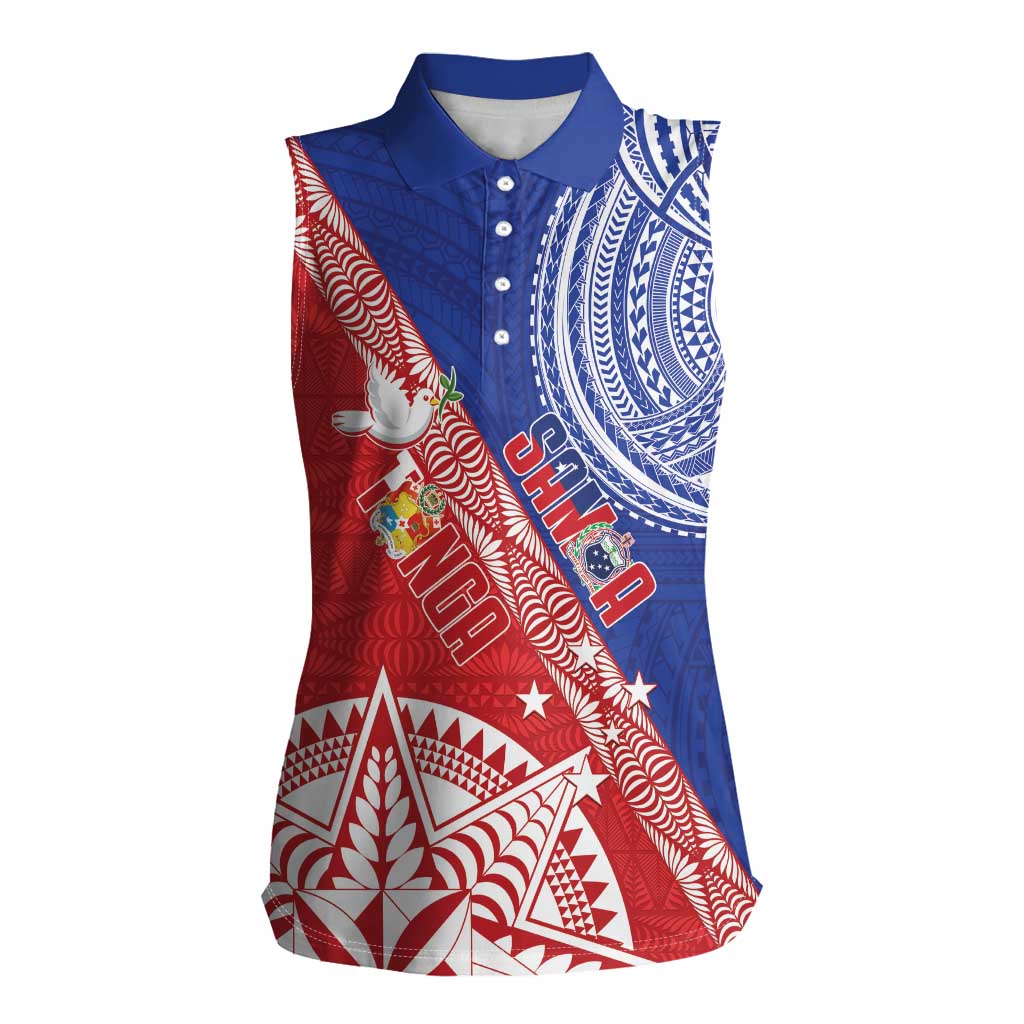 Tonga and Samoa Rugby Custom Women Sleeveless Polo Shirt Ikale Tahi Manu Samoa Together - Polynesian Pride
