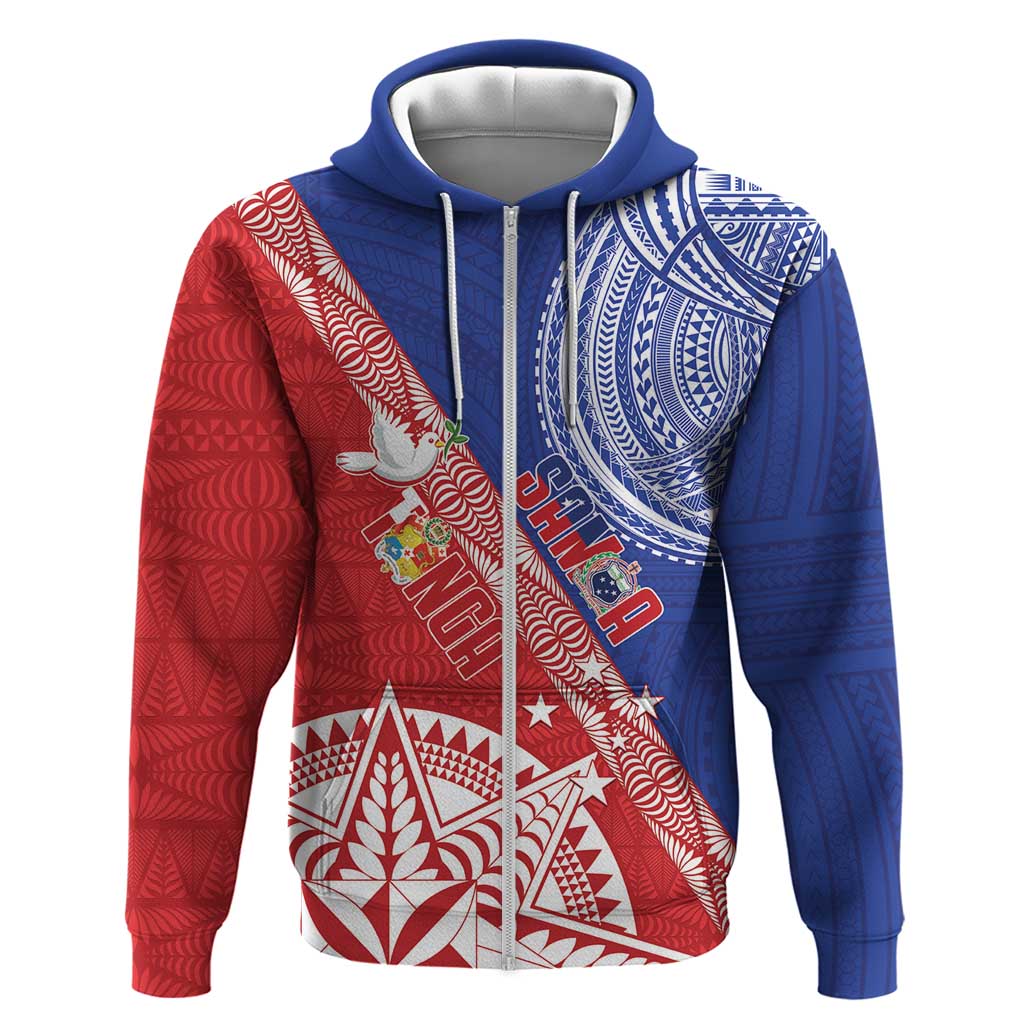 Tonga and Samoa Rugby Custom Zip Hoodie Ikale Tahi Manu Samoa Together - Polynesian Pride