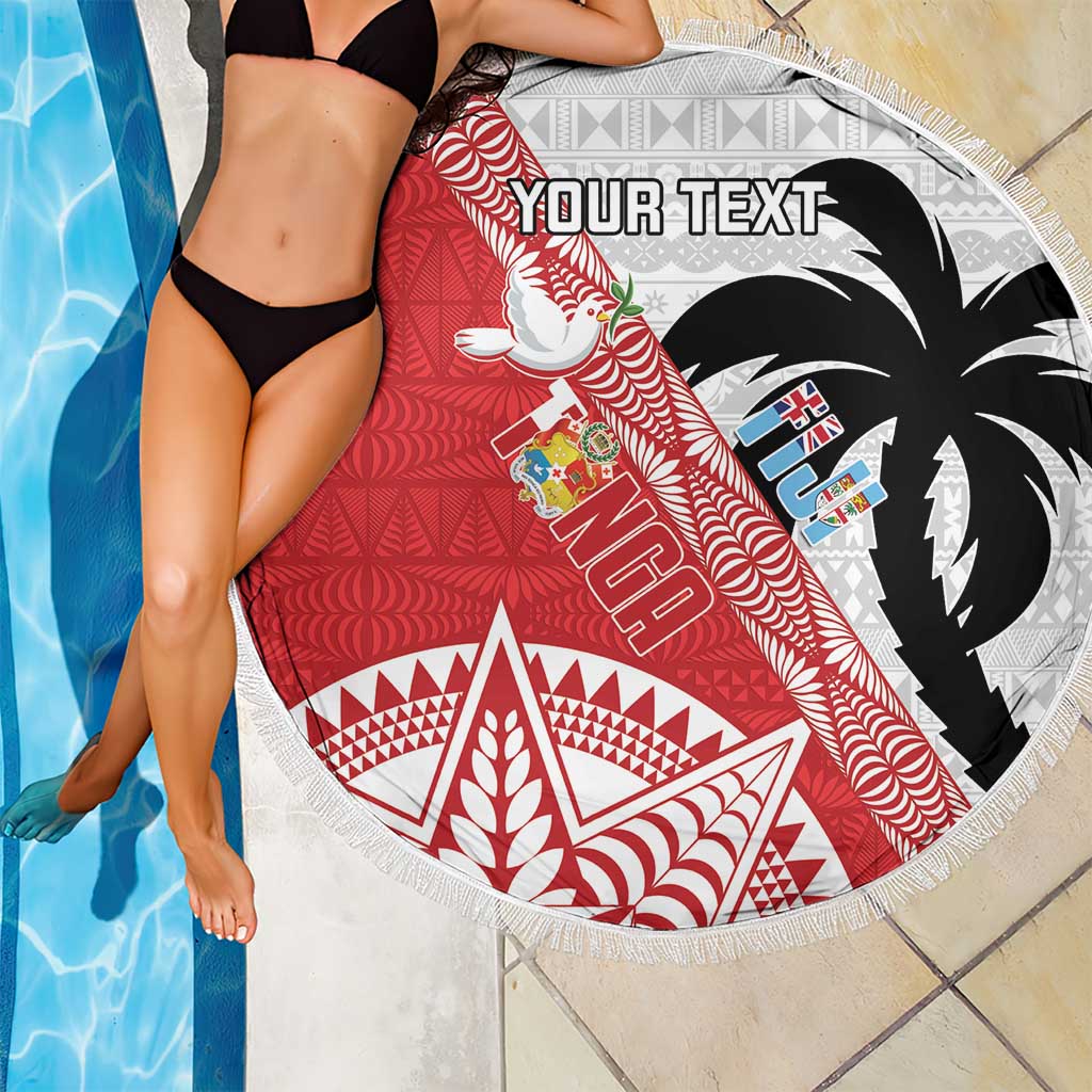 Fiji and Tonga Rugby Custom Beach Blanket Flying Fijians Ikale Tahi Together Pacific - Polynesian Pride