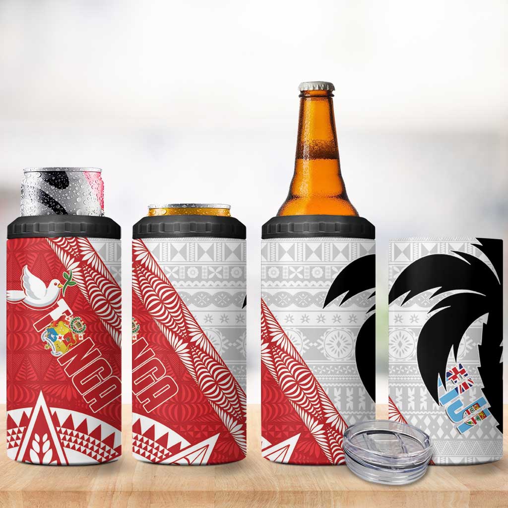 Fiji and Tonga Rugby 4 in 1 Can Cooler Tumbler Flying Fijians Ikale Tahi Together Pacific LT14 - Polynesian Pride