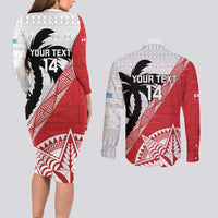 Fiji and Tonga Rugby Custom Couples Matching Long Sleeve Bodycon Dress and Long Sleeve Button Shirt Flying Fijians Ikale Tahi Together Pacific LT14 - Polynesian Pride
