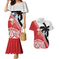 Fiji and Tonga Rugby Custom Couples Matching Mermaid Dress and Hawaiian Shirt Flying Fijians Ikale Tahi Together Pacific LT14 Red - Polynesian Pride
