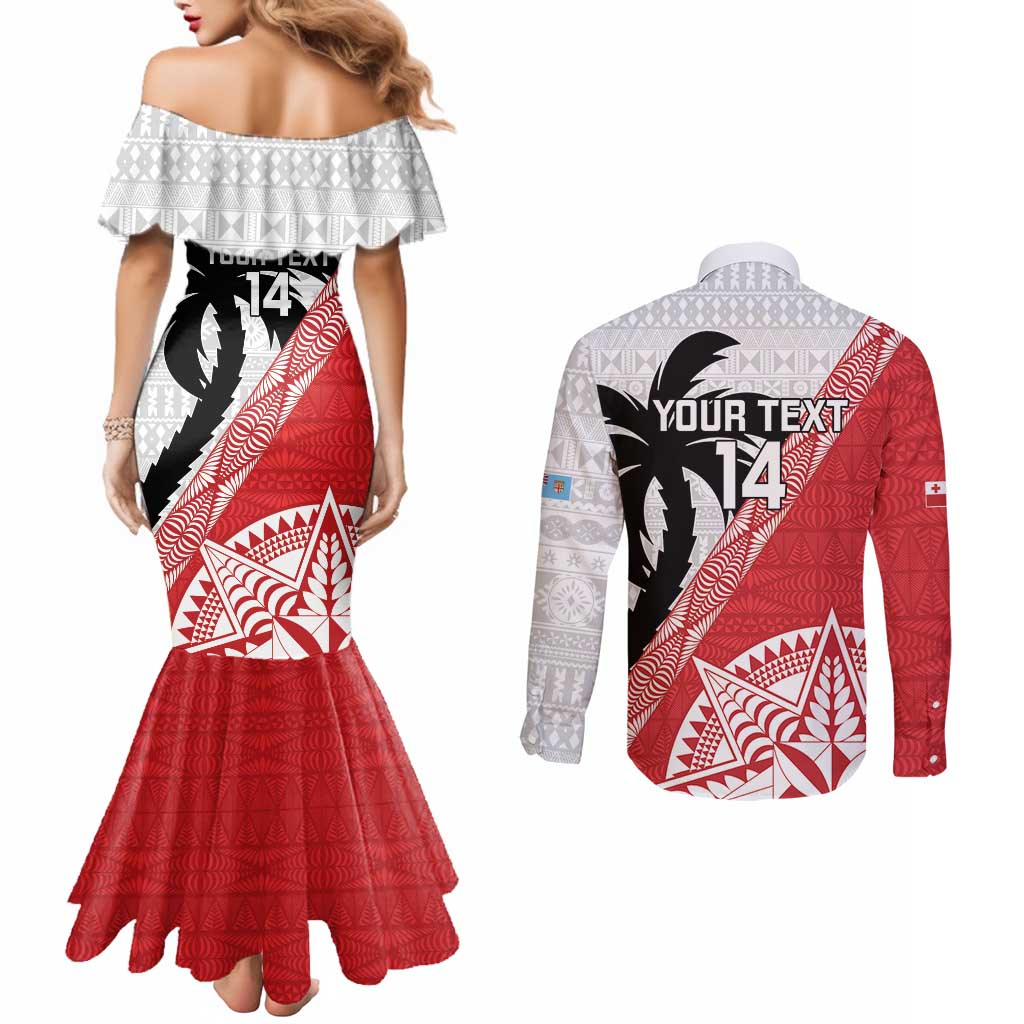 Fiji and Tonga Rugby Custom Couples Matching Mermaid Dress and Long Sleeve Button Shirt Flying Fijians Ikale Tahi Together Pacific LT14 - Polynesian Pride