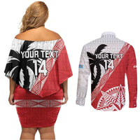 Fiji and Tonga Rugby Custom Couples Matching Off Shoulder Short Dress and Long Sleeve Button Shirt Flying Fijians Ikale Tahi Together Pacific LT14 - Polynesian Pride