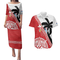 Fiji and Tonga Rugby Custom Couples Matching Puletasi and Hawaiian Shirt Flying Fijians Ikale Tahi Together Pacific LT14 Red - Polynesian Pride