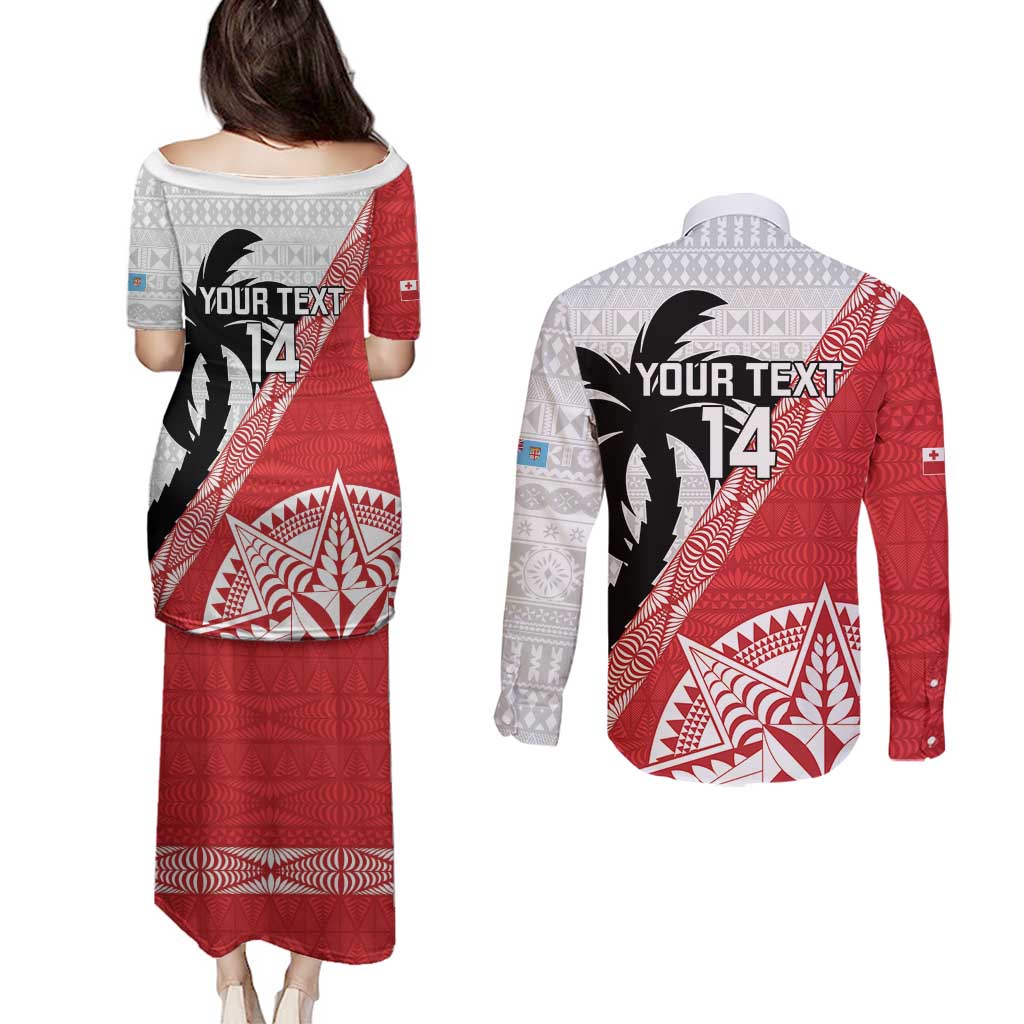 Fiji and Tonga Rugby Custom Couples Matching Puletasi and Long Sleeve Button Shirt Flying Fijians Ikale Tahi Together Pacific LT14 - Polynesian Pride