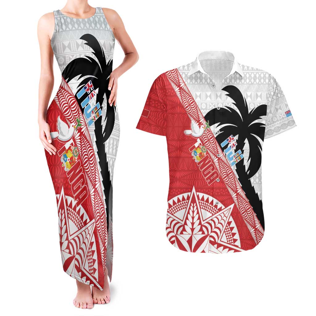 Fiji and Tonga Rugby Custom Couples Matching Tank Maxi Dress and Hawaiian Shirt Flying Fijians Ikale Tahi Together Pacific LT14 Red - Polynesian Pride
