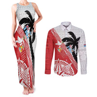 Fiji and Tonga Rugby Custom Couples Matching Tank Maxi Dress and Long Sleeve Button Shirt Flying Fijians Ikale Tahi Together Pacific LT14 Red - Polynesian Pride