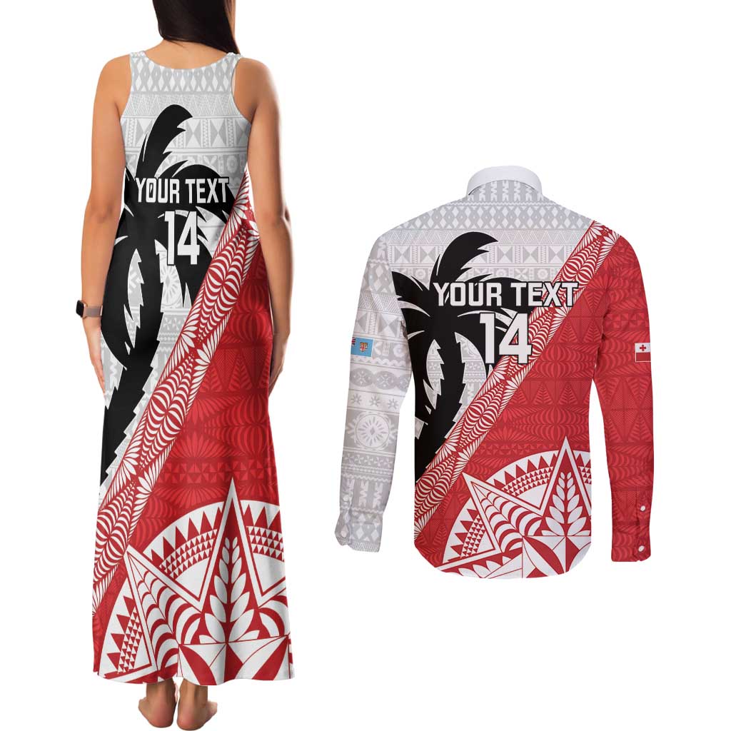 Fiji and Tonga Rugby Custom Couples Matching Tank Maxi Dress and Long Sleeve Button Shirt Flying Fijians Ikale Tahi Together Pacific LT14 - Polynesian Pride