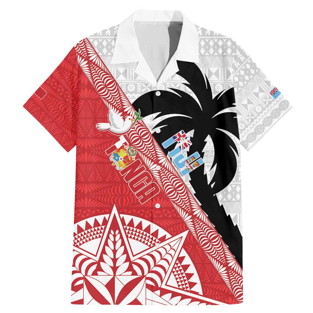 Fiji and Tonga Rugby Custom Family Matching Mermaid Dress and Hawaiian Shirt Flying Fijians Ikale Tahi Together Pacific LT14 Dad's Shirt - Short Sleeve Red - Polynesian Pride