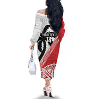Fiji and Tonga Rugby Custom Family Matching Off The Shoulder Long Sleeve Dress and Hawaiian Shirt Flying Fijians Ikale Tahi Together Pacific LT14 - Polynesian Pride