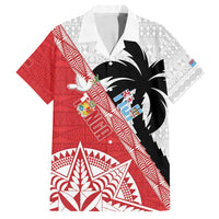 Fiji and Tonga Rugby Custom Family Matching Off Shoulder Maxi Dress and Hawaiian Shirt Flying Fijians Ikale Tahi Together Pacific LT14 Dad's Shirt - Short Sleeve Red - Polynesian Pride
