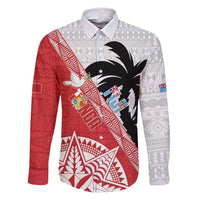 Fiji and Tonga Rugby Custom Family Matching Off Shoulder Short Dress and Hawaiian Shirt Flying Fijians Ikale Tahi Together Pacific LT14 Dad's Shirt - Long Sleeve Red - Polynesian Pride
