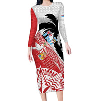 Fiji and Tonga Rugby Custom Long Sleeve Bodycon Dress Flying Fijians Ikale Tahi Together Pacific LT14 Long Dress Red - Polynesian Pride