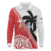 Fiji and Tonga Rugby Custom Long Sleeve Polo Shirt Flying Fijians Ikale Tahi Together Pacific LT14 Red - Polynesian Pride