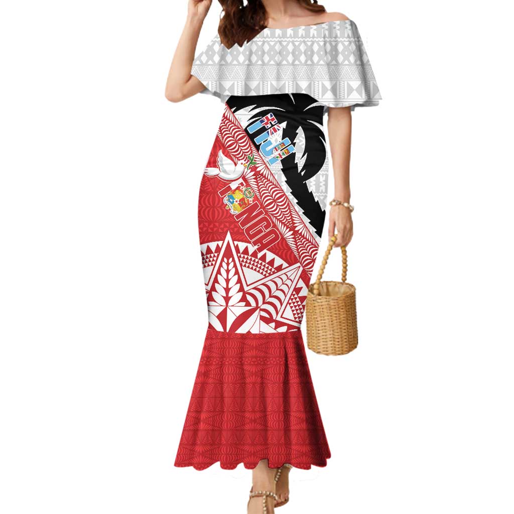 Fiji and Tonga Rugby Custom Mermaid Dress Flying Fijians Ikale Tahi Together Pacific LT14 Women Red - Polynesian Pride