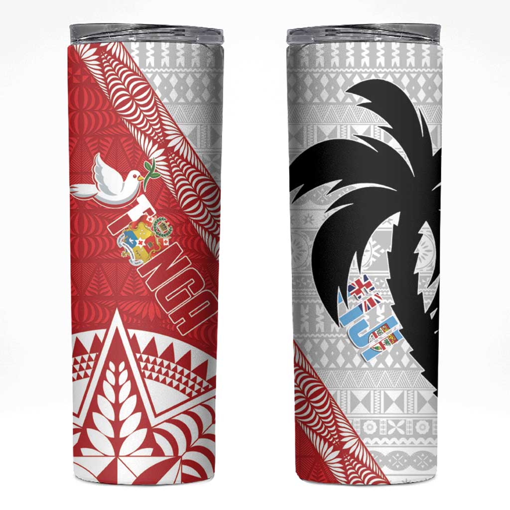 Fiji and Tonga Rugby Skinny Tumbler Flying Fijians Ikale Tahi Together Pacific LT14 Red - Polynesian Pride