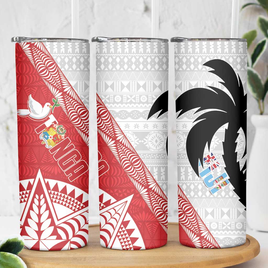 Fiji and Tonga Rugby Skinny Tumbler Flying Fijians Ikale Tahi Together Pacific LT14 - Polynesian Pride