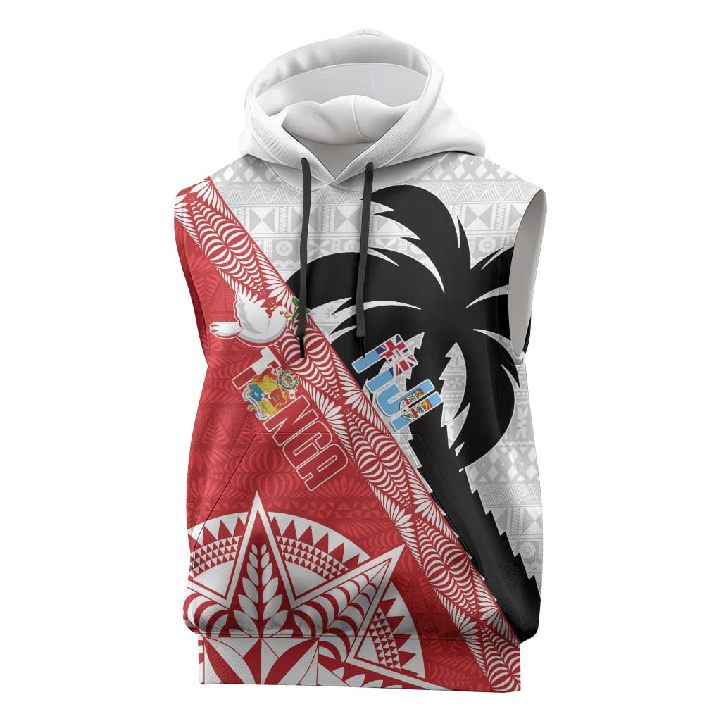 Fiji and Tonga Rugby Custom Sleeveless Hoodie Flying Fijians Ikale Tahi Together Pacific LT14 Red - Polynesian Pride