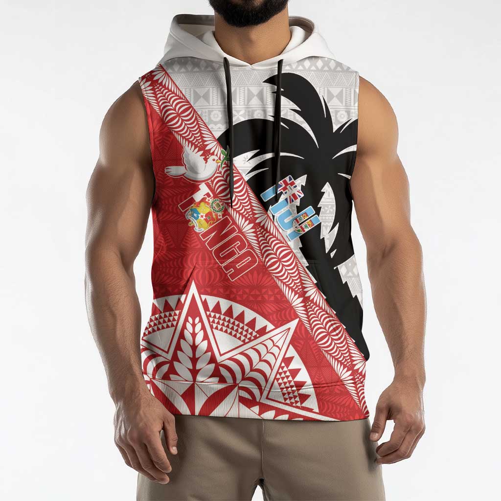 Fiji and Tonga Rugby Custom Sleeveless Hoodie Flying Fijians Ikale Tahi Together Pacific LT14 - Polynesian Pride