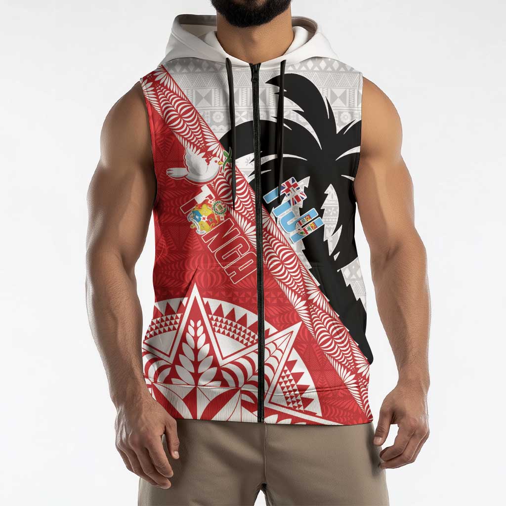 Fiji and Tonga Rugby Custom Sleeveless Zip Hoodie Flying Fijians Ikale Tahi Together Pacific LT14 - Polynesian Pride