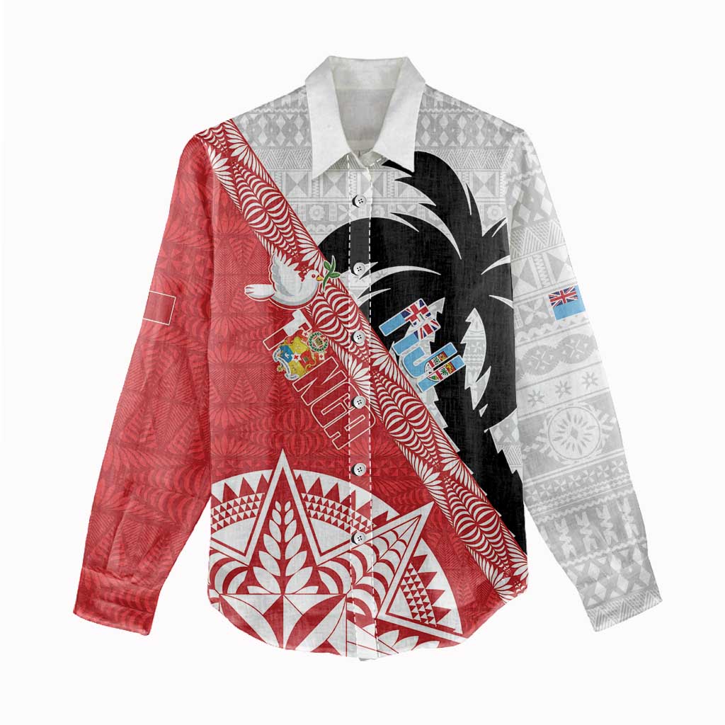 Fiji and Tonga Rugby Custom Women Casual Shirt Flying Fijians Ikale Tahi Together Pacific LT14 - Polynesian Pride