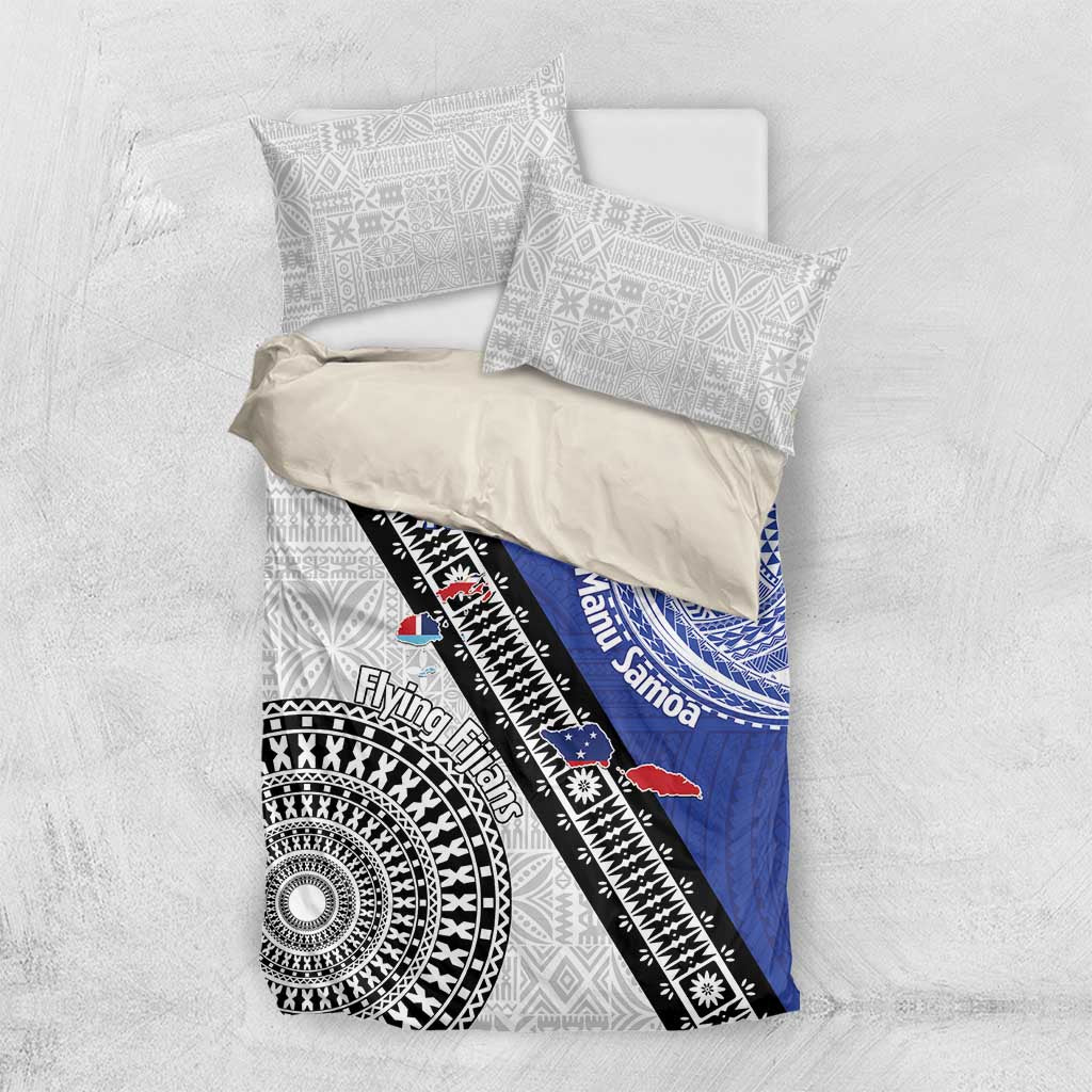 Fiji an Samoa Rugby Custom Bedding Set Flying Fijians Manu Samoa Together Pacific LT14 US Twin 172cm x 218cm Blue - Polynesian Pride