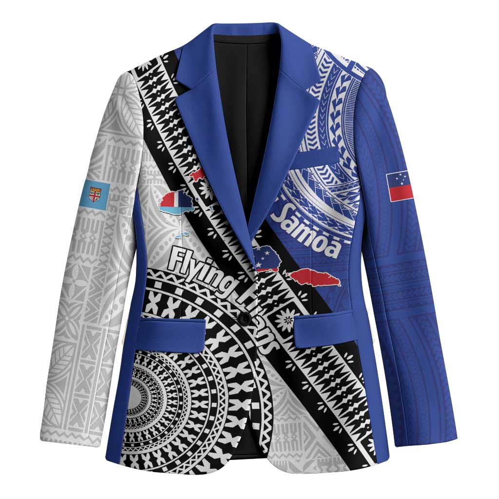 Fiji an Samoa Rugby Custom Blazer Flying Fijians Manu Samoa Together Pacific LT14 Unisex Blue - Polynesian Pride