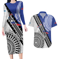Fiji an Samoa Rugby Custom Couples Matching Long Sleeve Bodycon Dress and Hawaiian Shirt Flying Fijians Manu Samoa Together Pacific LT14 Blue - Polynesian Pride