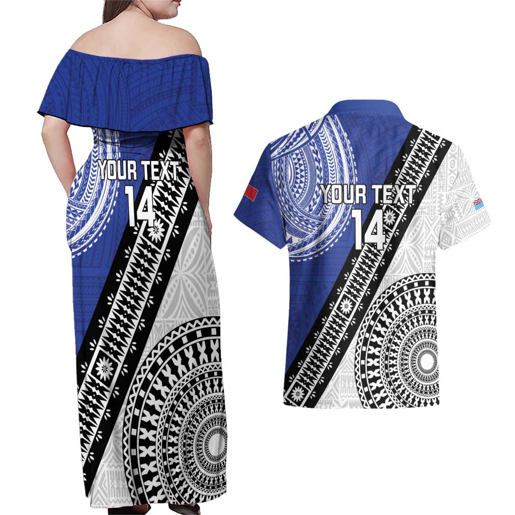 Fiji an Samoa Rugby Custom Couples Matching Off Shoulder Maxi Dress and Hawaiian Shirt Flying Fijians Manu Samoa Together Pacific LT14 - Polynesian Pride