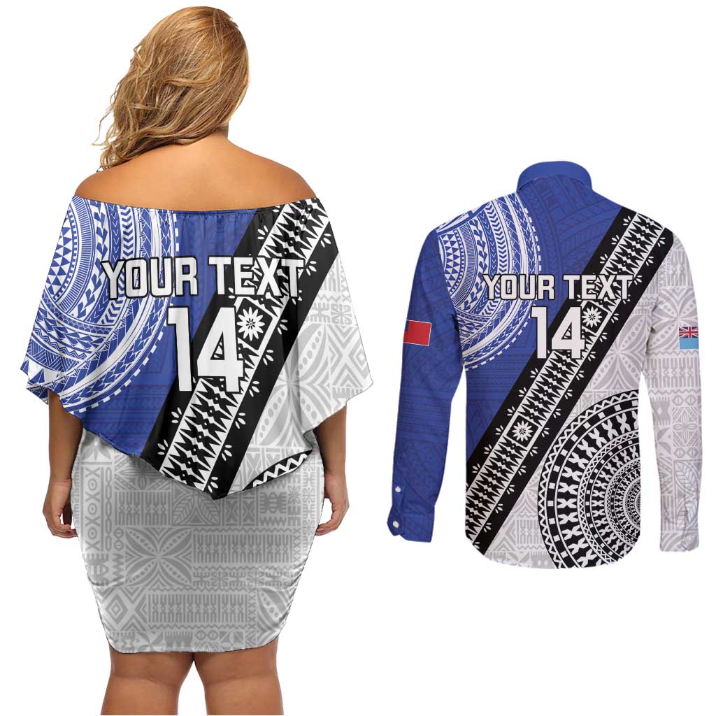Fiji an Samoa Rugby Custom Couples Matching Off Shoulder Short Dress and Long Sleeve Button Shirt Flying Fijians Manu Samoa Together Pacific LT14 - Polynesian Pride
