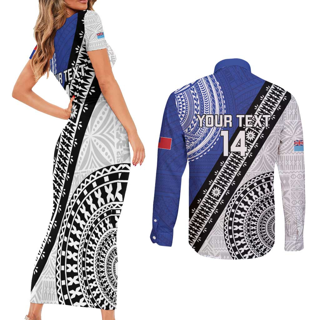 Fiji an Samoa Rugby Custom Couples Matching Short Sleeve Bodycon Dress and Long Sleeve Button Shirt Flying Fijians Manu Samoa Together Pacific LT14 - Polynesian Pride