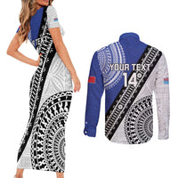Fiji an Samoa Rugby Custom Couples Matching Short Sleeve Bodycon Dress and Long Sleeve Button Shirt Flying Fijians Manu Samoa Together Pacific LT14 - Polynesian Pride