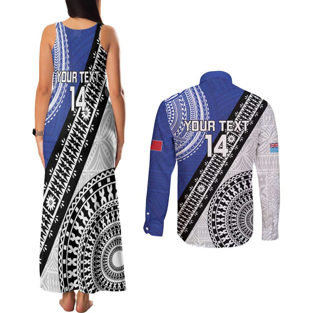 Fiji an Samoa Rugby Custom Couples Matching Tank Maxi Dress and Long Sleeve Button Shirt Flying Fijians Manu Samoa Together Pacific LT14 - Polynesian Pride