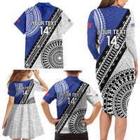 Fiji an Samoa Rugby Custom Family Matching Long Sleeve Bodycon Dress and Hawaiian Shirt Flying Fijians Manu Samoa Together Pacific LT14 - Polynesian Pride