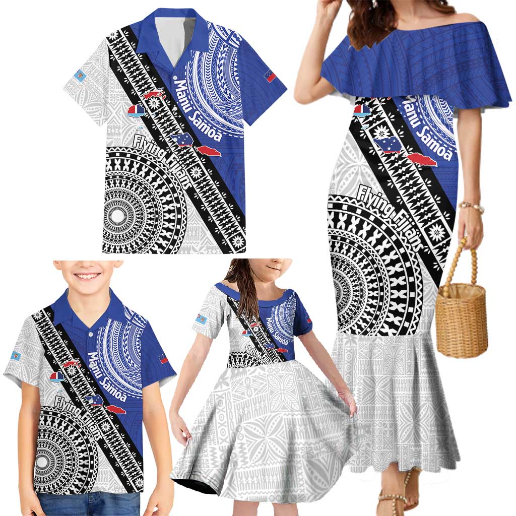 Fiji an Samoa Rugby Custom Family Matching Mermaid Dress and Hawaiian Shirt Flying Fijians Manu Samoa Together Pacific - Polynesian Pride