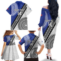 Fiji an Samoa Rugby Custom Family Matching Off The Shoulder Long Sleeve Dress and Hawaiian Shirt Flying Fijians Manu Samoa Together Pacific LT14 - Polynesian Pride