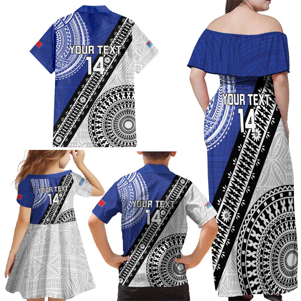 Fiji an Samoa Rugby Custom Family Matching Off Shoulder Maxi Dress and Hawaiian Shirt Flying Fijians Manu Samoa Together Pacific LT14 - Polynesian Pride