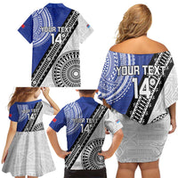 Fiji an Samoa Rugby Custom Family Matching Off Shoulder Short Dress and Hawaiian Shirt Flying Fijians Manu Samoa Together Pacific LT14 - Polynesian Pride