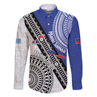 Fiji an Samoa Rugby Custom Family Matching Short Sleeve Bodycon Dress and Hawaiian Shirt Flying Fijians Manu Samoa Together Pacific LT14 Dad's Shirt - Long Sleeve Blue - Polynesian Pride