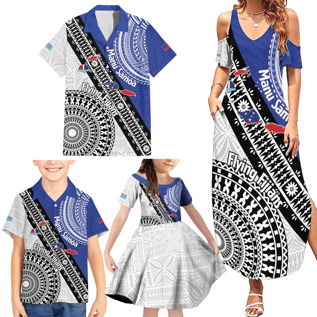 Fiji an Samoa Rugby Custom Family Matching Summer Maxi Dress and Hawaiian Shirt Flying Fijians Manu Samoa Together Pacific LT14 - Polynesian Pride