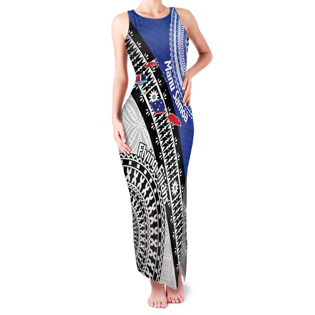 Fiji an Samoa Rugby Custom Family Matching Tank Maxi Dress and Hawaiian Shirt Flying Fijians Manu Samoa Together Pacific LT14 Mom's Dress Blue - Polynesian Pride
