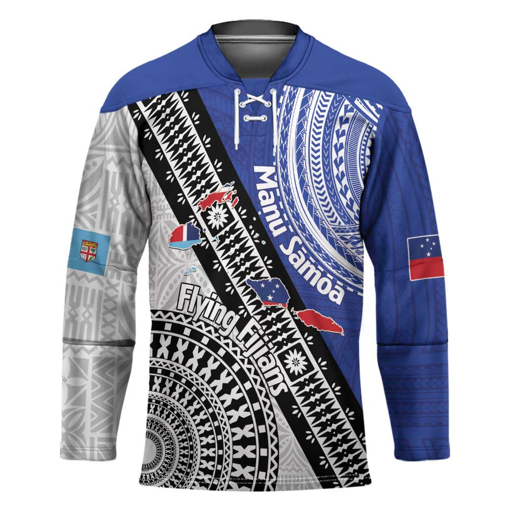 Fiji an Samoa Rugby Custom Hockey Jersey Flying Fijians Manu Samoa Together Pacific - Polynesian Pride