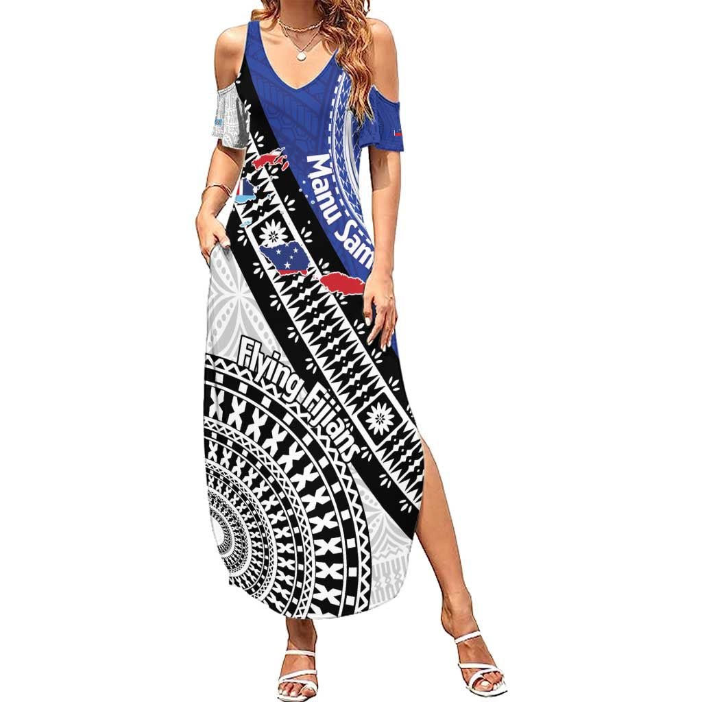 Fiji an Samoa Rugby Custom Summer Maxi Dress Flying Fijians Manu Samoa Together Pacific - Polynesian Pride