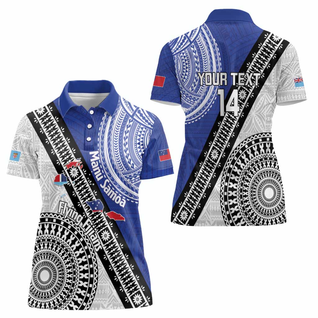 Fiji an Samoa Rugby Custom Women Polo Shirt Flying Fijians Manu Samoa Together Pacific - Polynesian Pride