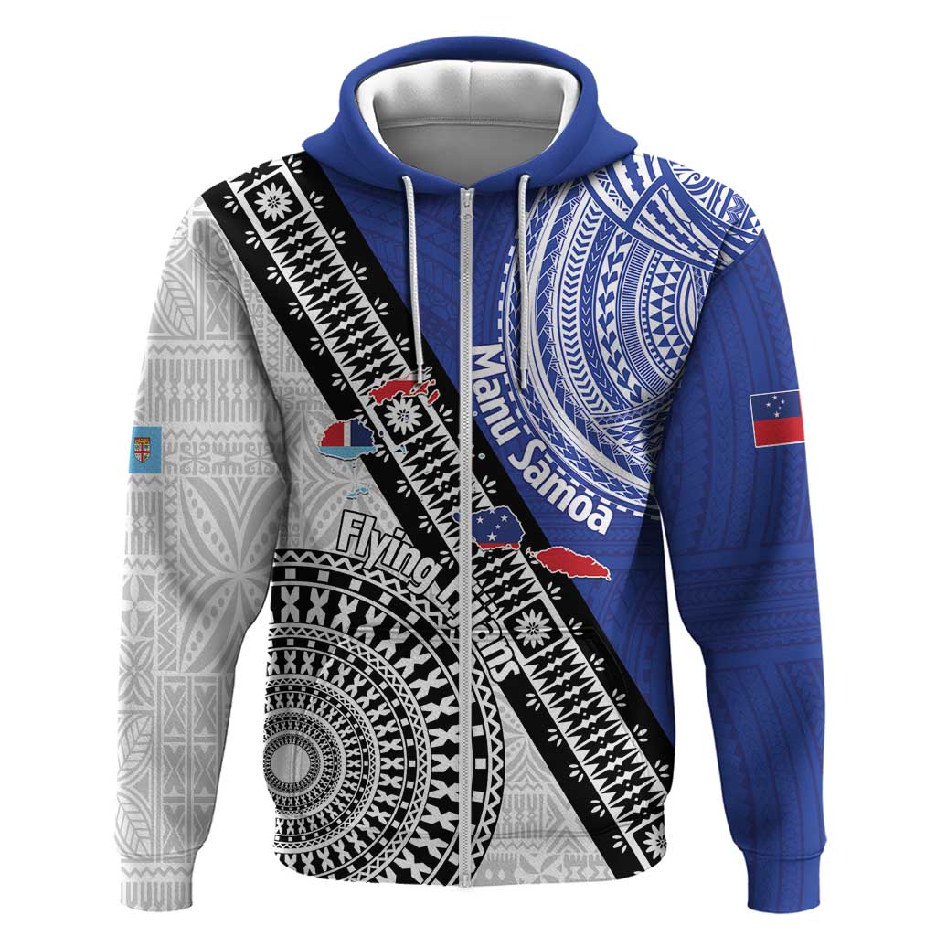 Fiji an Samoa Rugby Custom Zip Hoodie Flying Fijians Manu Samoa Together Pacific - Polynesian Pride